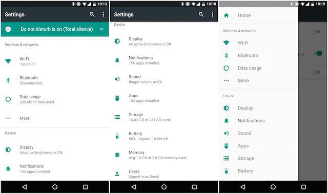 New Android N settings menu